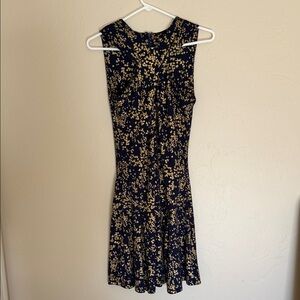 Michael Kors Navy and Gold Midi Dress
